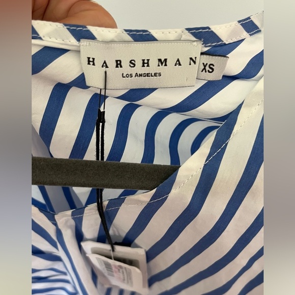 Harshman Blue and White Faux Wrap 100% Cotton Blouse Top - Picture 7 of 7